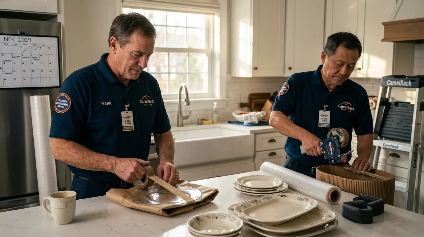 Professional crew packing kitchen dishware in Hagerstown, IN